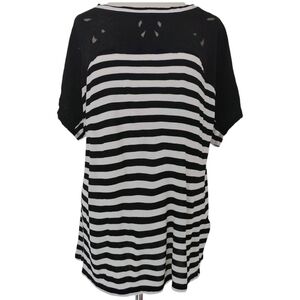 Chicos Black and White Striped Shirt Large 2 12 Epic Stripe Lace Yoke Top NWT